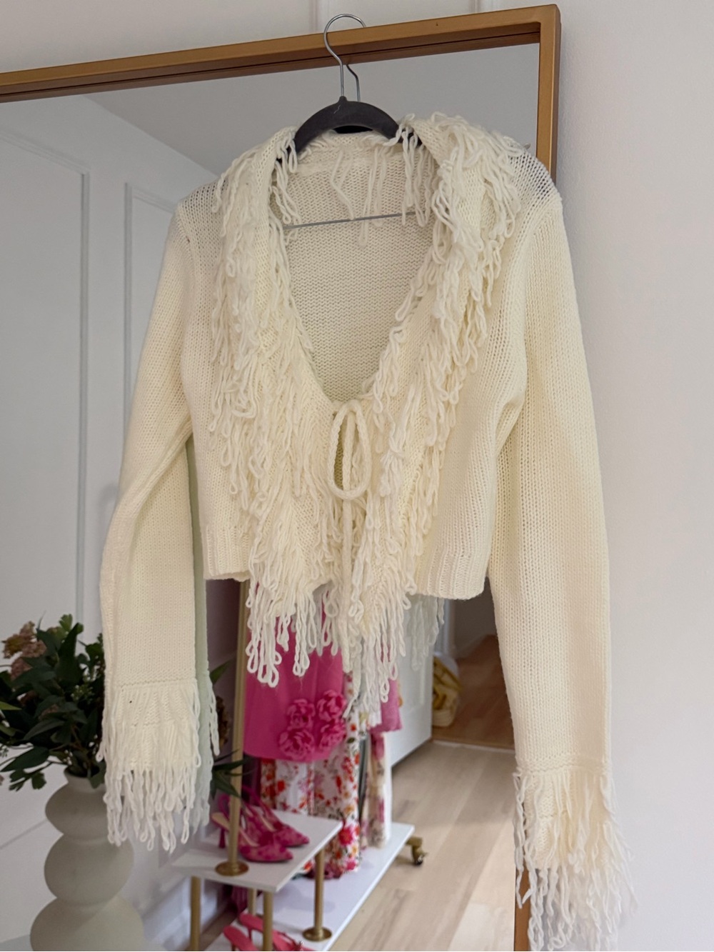 Amazon Crochet Two Piece Set Fringed V-Neck Knit Sweater Cardigan Mini Skirt